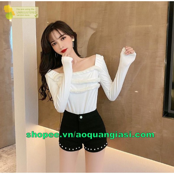 quần short nữ trơn lai cườm q7 mt991 AQGS.com màu đen size s,m,l phong cách Hàn Quốc năng động, cá tính