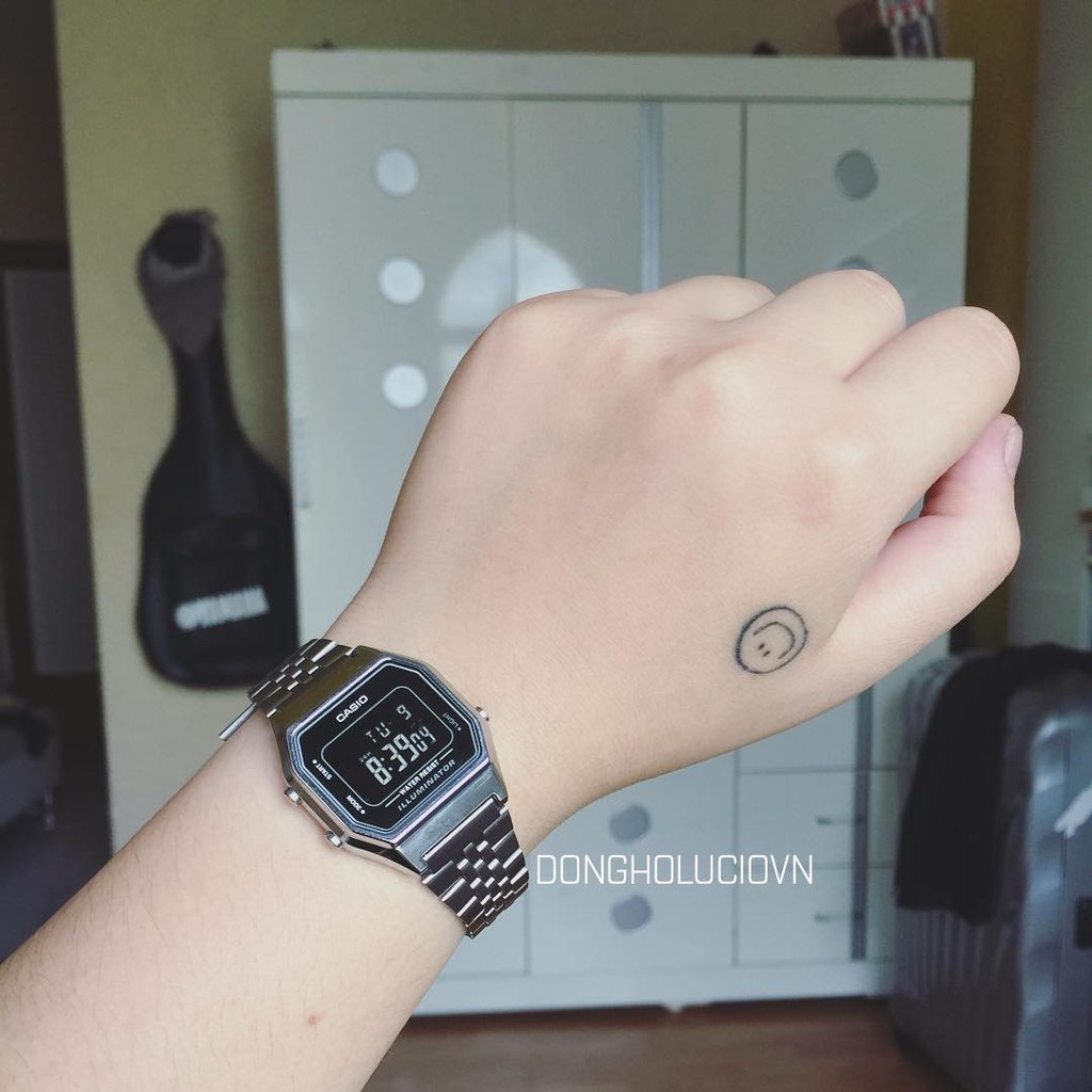 Đồng hồ Nữ Casio LA680WA-1B, đồng hồ chính hãng, bạc mặt đen đen