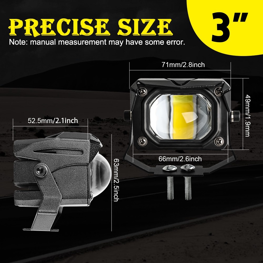 UNI-SHINE 1 cặp 3 inch vuông Led làm việc Thanh ánh sáng tại chỗ Vỏ đèn lái xe đèn Led Thanh sương mù Màu hổ phách Offroad Atv Suv Đèn pha Đèn pha 12v 24v Ánh sáng trắng Ánh sáng vàng trắng