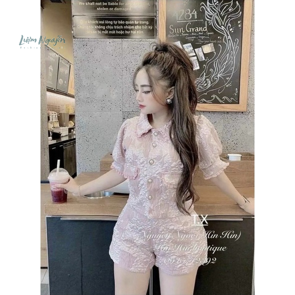 Bộ đồ gấm siêu cute ba màu trắng hồng và be