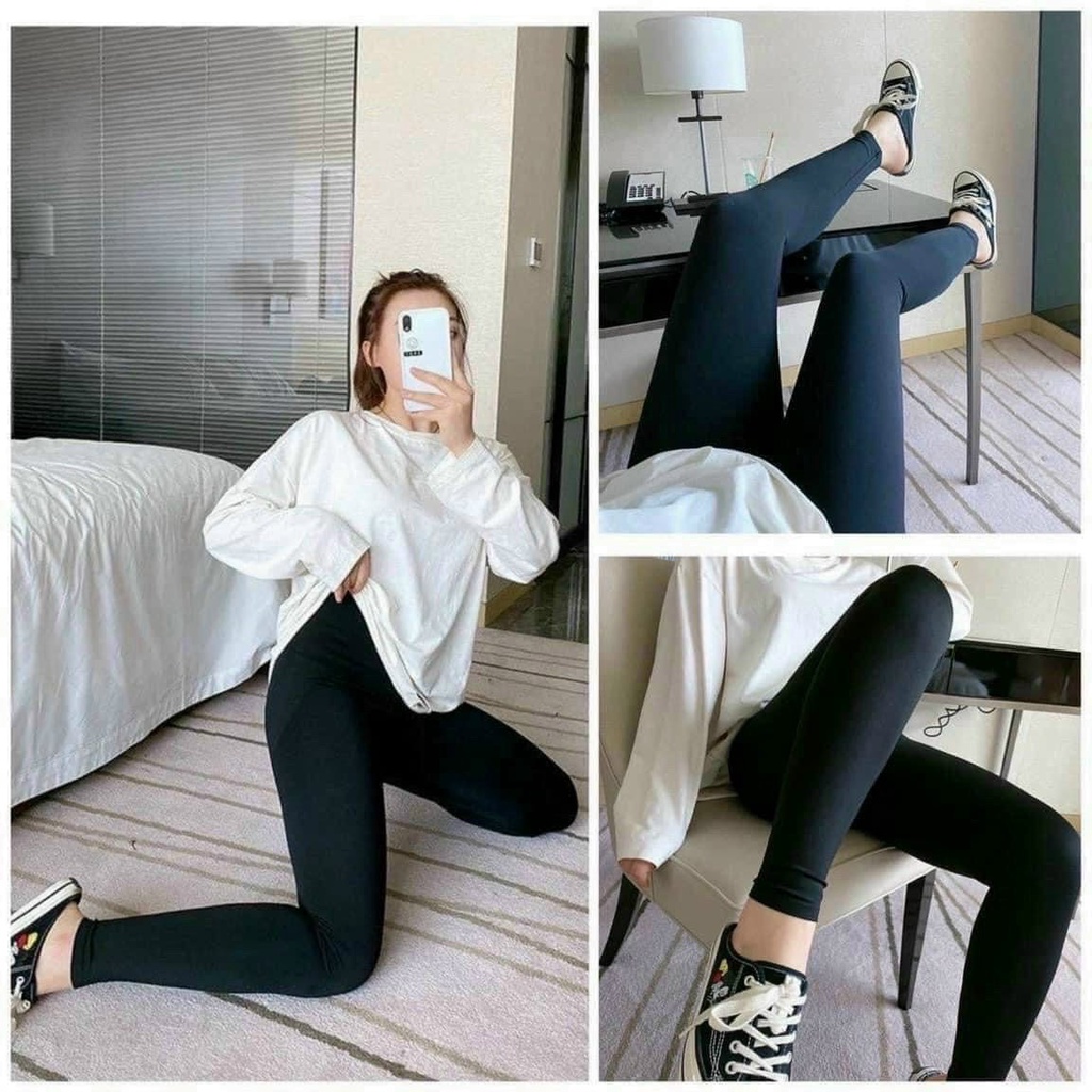 Quần legging nữ HM cuộn dài đẹp vải thun cotton co giãn ôm bó tregging tập gym lưng cạp cao nâng mông