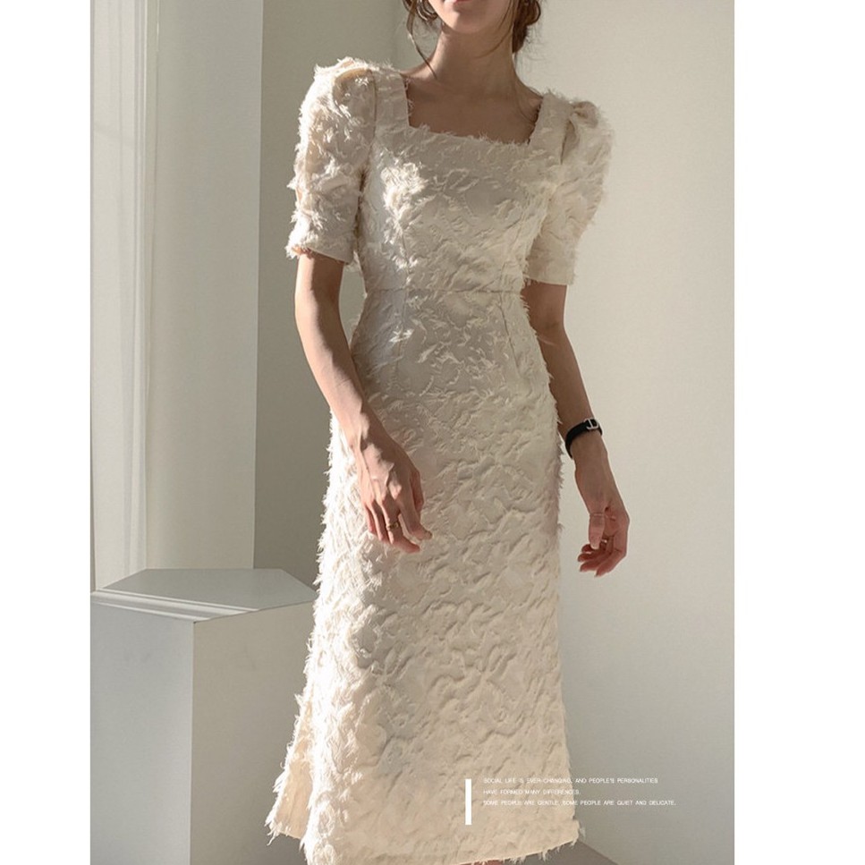 Đầm chữ A cổ chữ vuông ren tua, 2 lớp đẹp, thích hợp dự tiệc LXK77070 | BigBuy360 - bigbuy360.vn