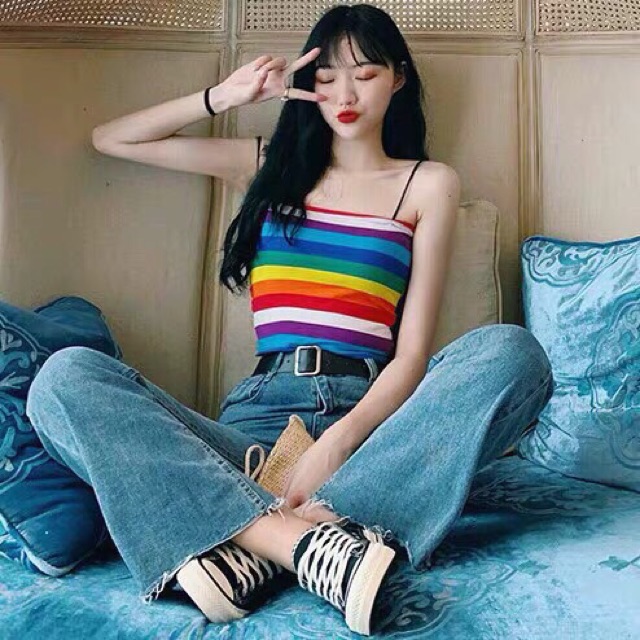 Áo hai dây cầu vồng croptop thời trang cho nữ | BigBuy360 - bigbuy360.vn