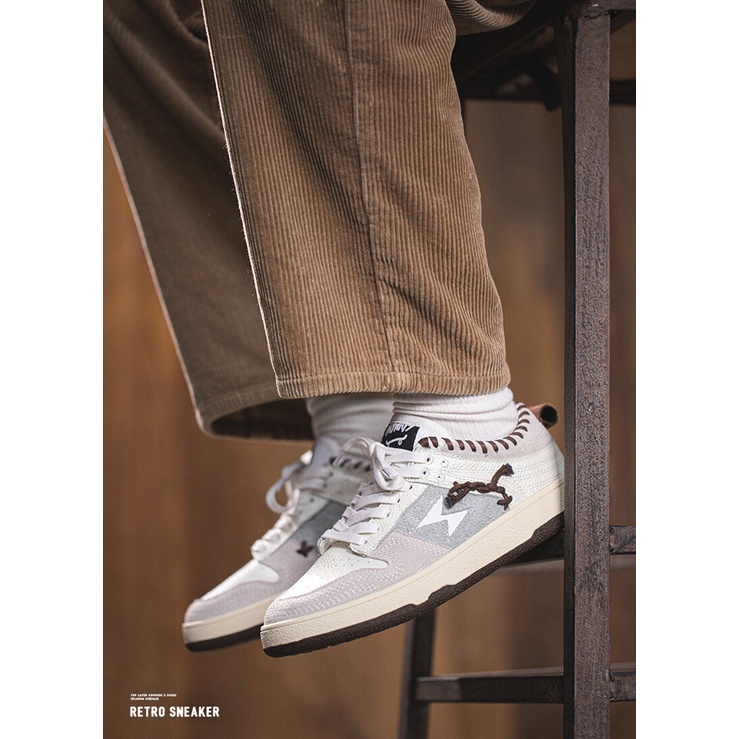 Giày thể thao Maden khâu da lộn cổ thấp dễ phối mùa đông 2021 retro cho nam