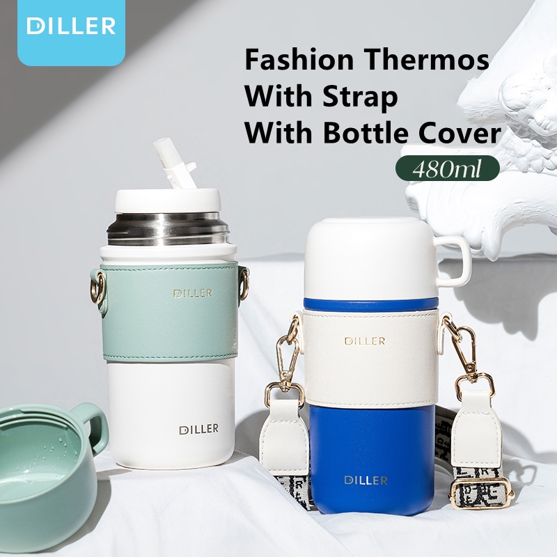 Bình nước giữ nhiệt DILLER MLH9070 bằng thép không gỉ sus316 có ống hút và vỏ bọc 480ml thời trang cho nữ