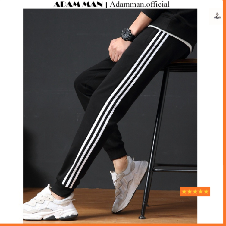 Quần thể thao nam nữ ống suông lót dày dặn, quần 3 sọc trẻ trung, năng động - Adam Man