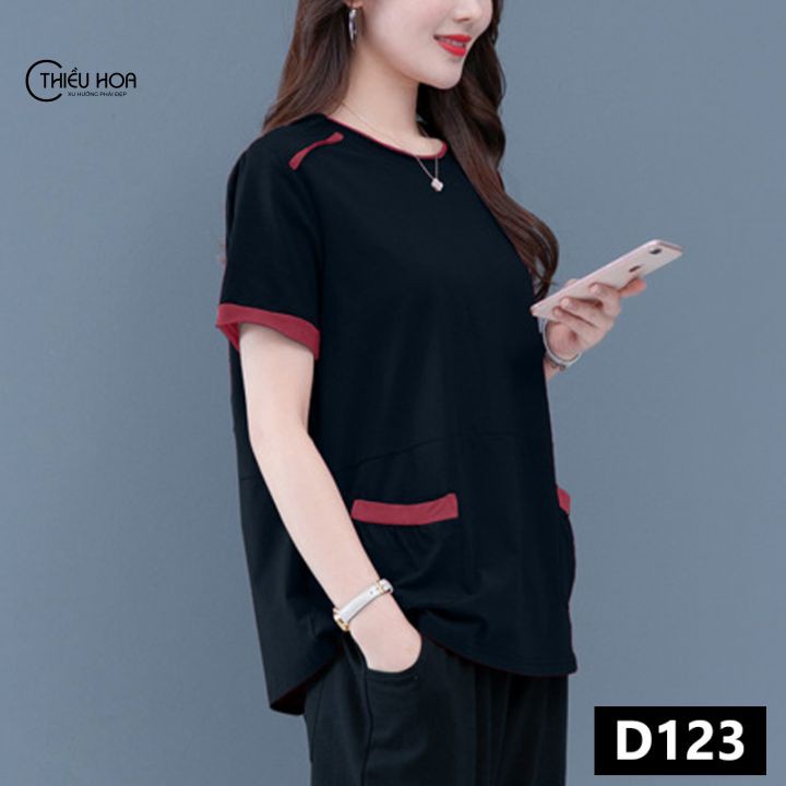 Áo Thun Ngắn Tay Đơn Giản Nữ Trung Niên Thiều Hoa D123