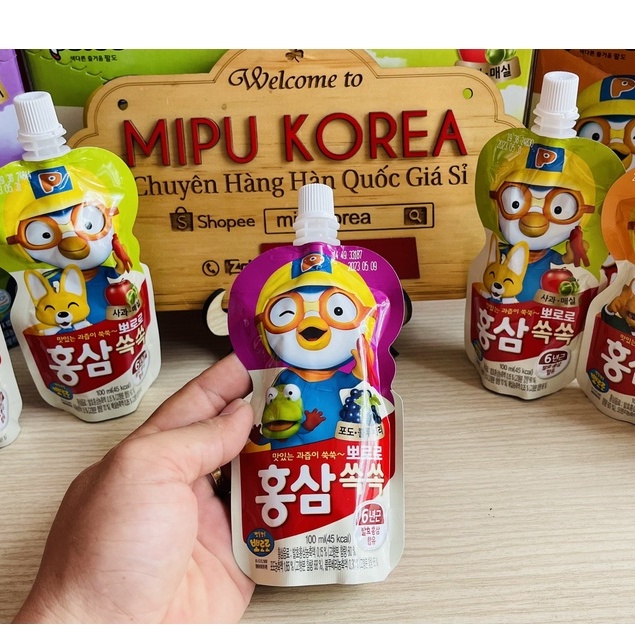 Nước Hồng Sâm Trẻ Em Pororo Hàn Quốc Cho Bé Từ 2 tuổi, Hồng Sâm Baby Tăng Đề Kháng Vị Trái Cây Thơm Ngon