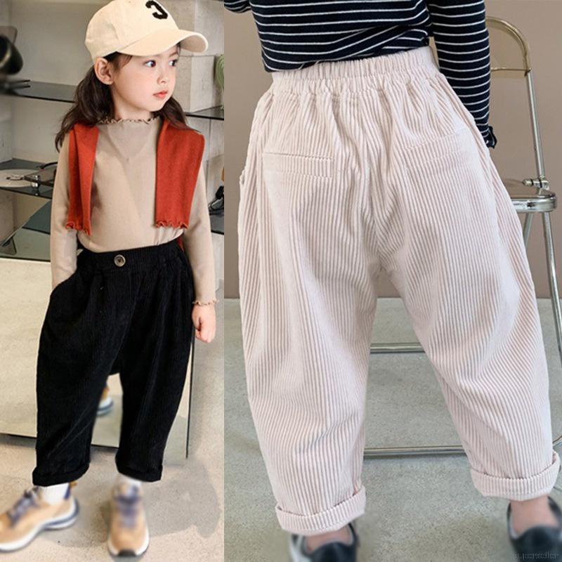 Quần dài lưng cao màu sắc thanh lịch cho bé gái