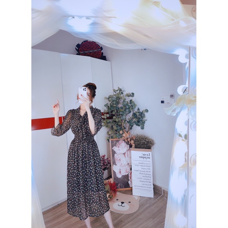 Đầm maxi cột nơ cổ bèo ngực 2 lớp | BigBuy360 - bigbuy360.vn