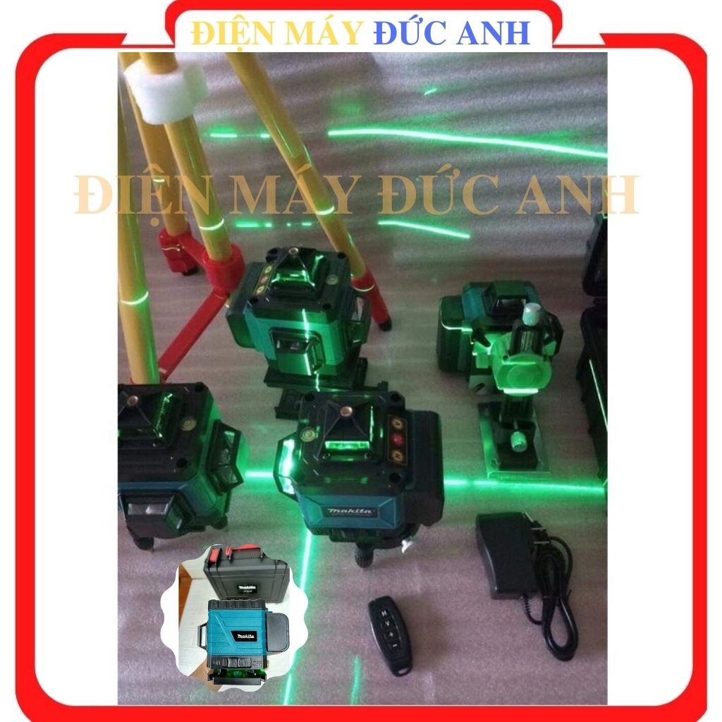 Máy cân bằng laser tia xanh MAKITA 12 3D cân mực bắn cốt tia laze nét chuẩn kèm chân 1m2 và giá treo tường