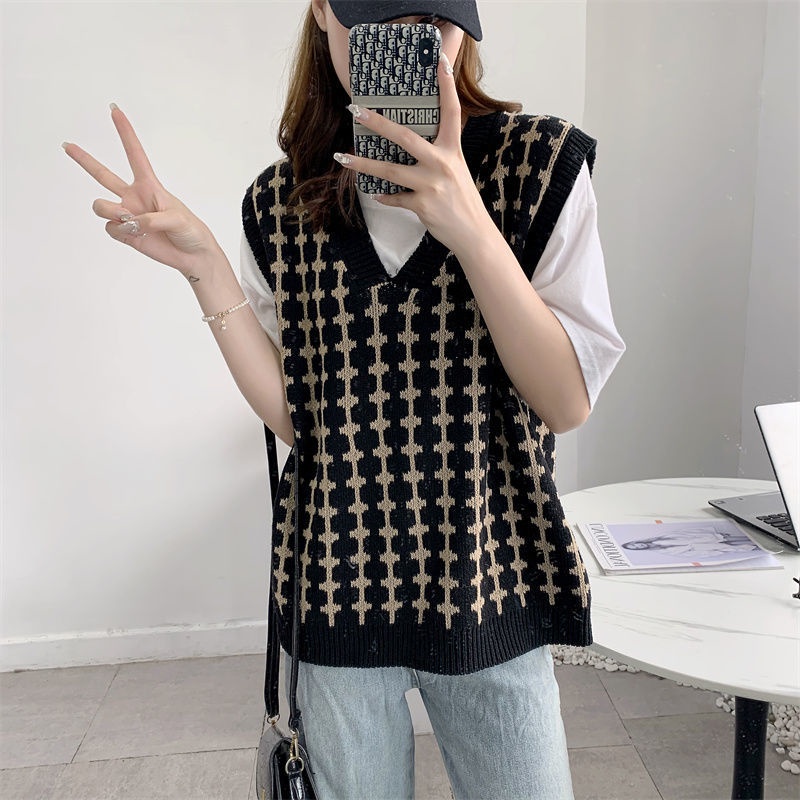 Áo Sweater Dệt Kim Sát Nách In Họa Tiết Kiểu Retro Thời Trang Mùa Thu