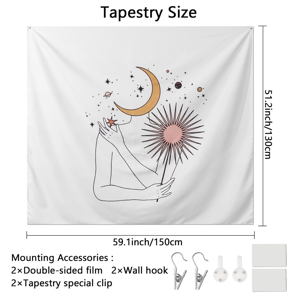 KUNHEV Thảm Treo Tường Trang Trí Hình Mặt Trời / Mặt Trăng / Mặt Trời Đầy Màu Sắc Tươi