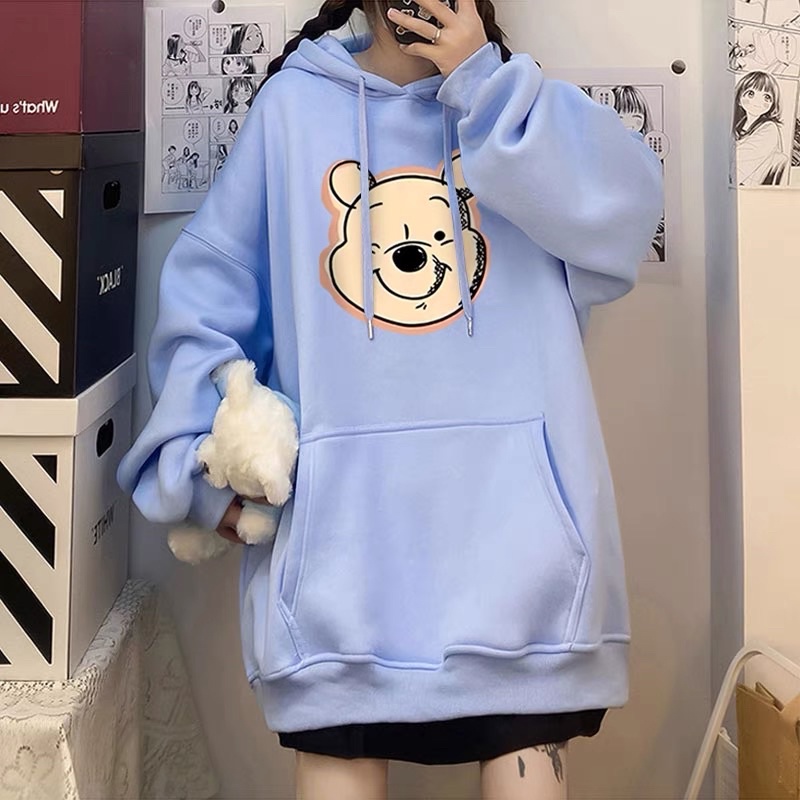 Áo Hoodie Tay Dài Túi Bụng Unisex Gấu POOH Dễ Thương
