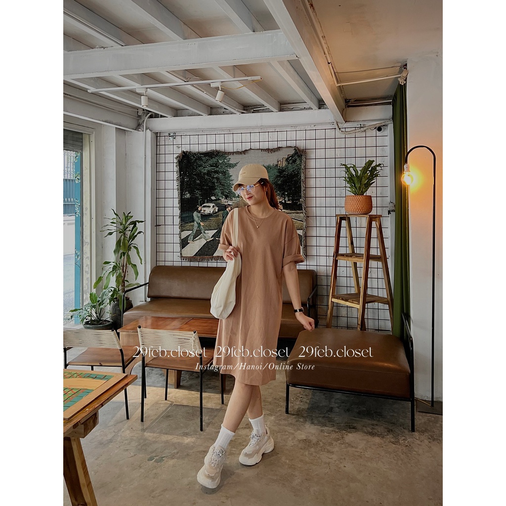 [Ảnh thật/Video] Váy suông trơn cotton dáng dài tay lỡ oversize tag 3158- 29feb.closet - V4