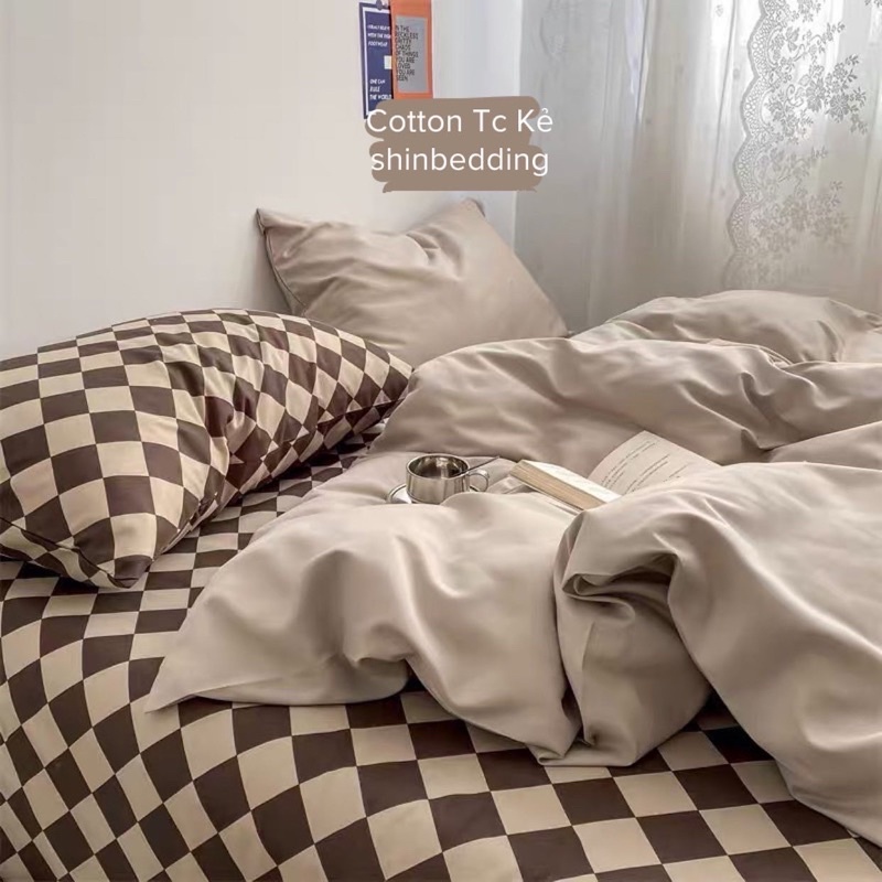 Shinbedding_ Set Vỏ Cotton TC Kẻ Kiểu Dáng Xinh Xắn, Chất Vải Dày Mềm Mát