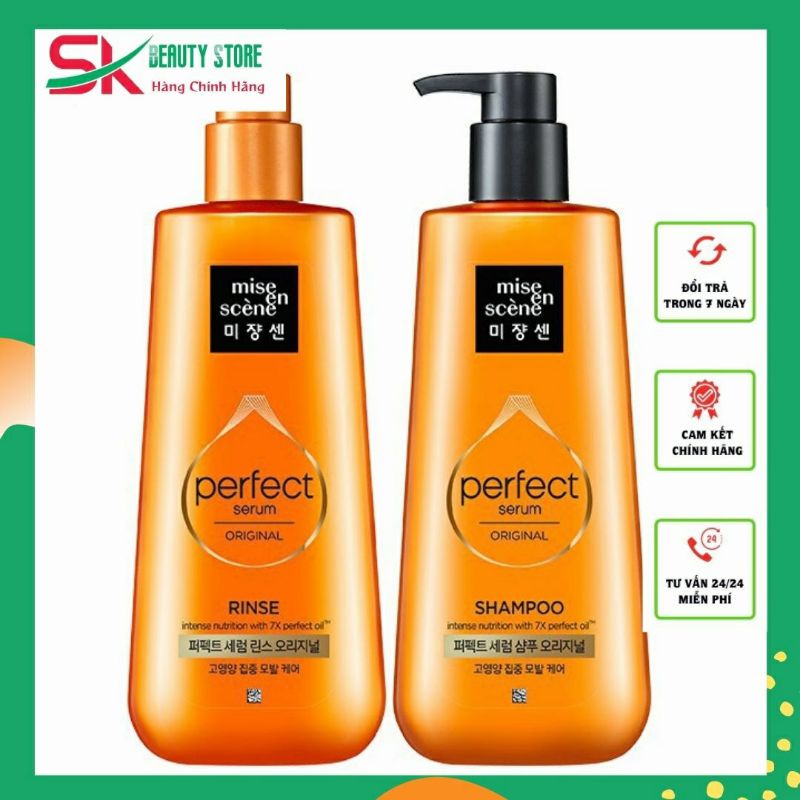 Dầu Gội Xả Mise En Scène Perfect Serum Original 680ml màu Cam Hàn Quốc