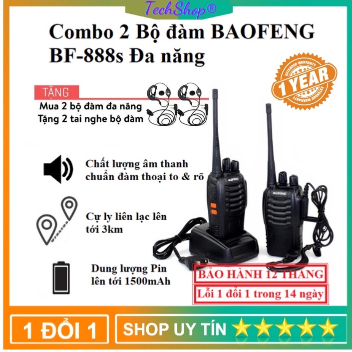Bộ Đàm - Bộ Đàm Baofeng 888s Cực Chất,16 Kênh, Khoảng Cách 3-5km,Hàng Mới 100% [Đổi 1 Trong 10 Ngày-Bảo Hành 1 Năm]