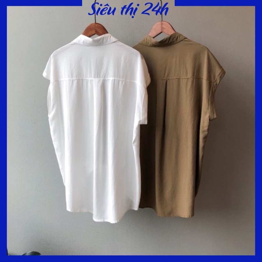 Áo sơ mi nữ tay ngắn Hàn Quốc Siêu thị 24 giờ chất liệu đũi tơ mềm mát, form trẻ trung phá cách SMH.33 | BigBuy360 - bigbuy360.vn