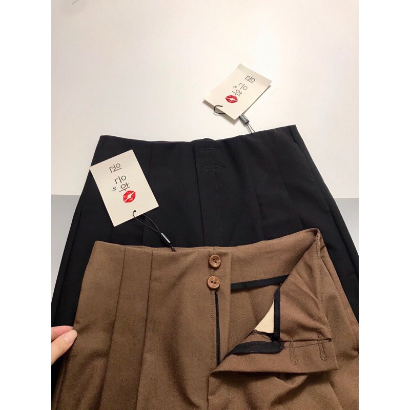 Quần baggy vải nữ cạp cao  cạp liền chất cotton 2 biên  màu đen và nâu đủ size 45-65kg