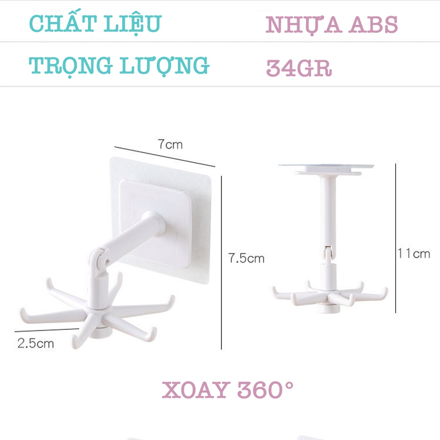 Móc Dán Tường 6 Chân Xoay 360 Độ Đa Năng Siêu Bám Dính Z005
