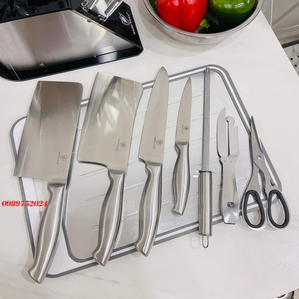 Bộ Dao Nhà Bếp 11 Món Kaisa Villa Cao Cấp Đa Năng Inox Chống Gỉ Siêu Sắc Bén Siêu Bền KV9904
