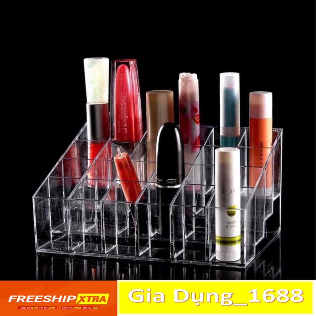 Khay Kệ  Để SonCAM KẾT CHUẨN24 Ô Tiện Dụng  để đồ trang điểm mỹ phẩm nhỏ cùng cọ trang điểm chất liệu Mika trong suốt