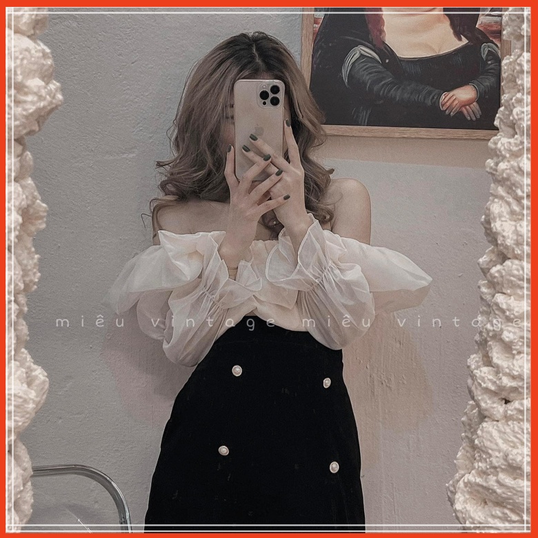 [ FreeShip ] Set áo tơ trễ vai chân váy cúc ngọc tiểu thư kèm ảnh thật + video thật Mã SS006 | BigBuy360 - bigbuy360.vn