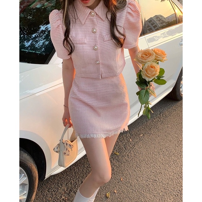 Set hồng caro nhí tiểu thư siêu xinh