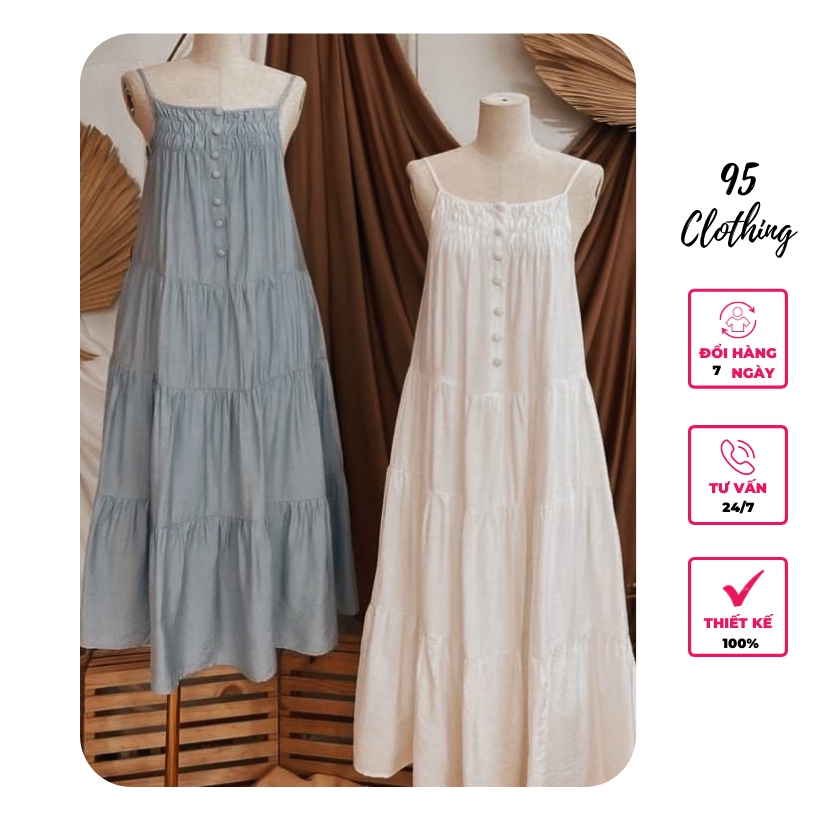 [Hàng Thiết Kế] Đầm maxi 2 dây tầng nút bọc | BigBuy360 - bigbuy360.vn