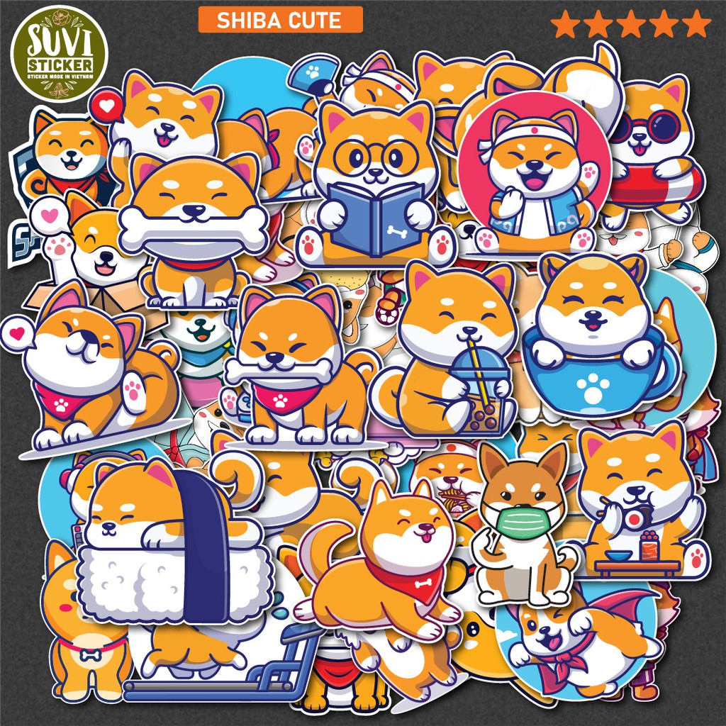 50 Sticker Cute Shiba chống nước sticker dán laptop, điện thoại, đàn guitar, mũ bảo hiểm, vali. MSP: A24