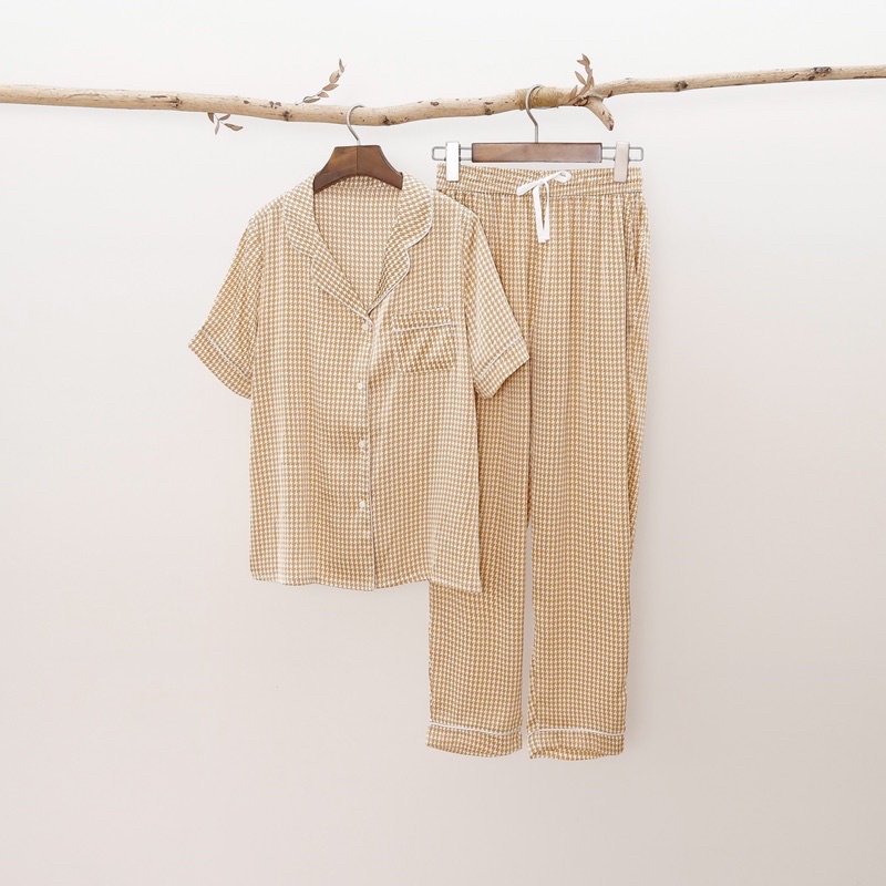Bộ đồ ngủ mặc nhà nữ MOMOJAMA bộ pijama dài tay quần dài chất lụa hình cao cấp bộ quần áo mặc nhà thanh lịch cho nữ