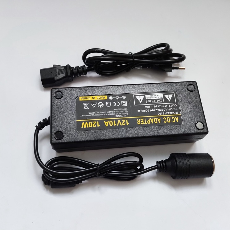 Adapter 12V/10A Bộ Chuyển Đổi Nguồn Điện 220V Sang 12V Đầu Cắm Ô Tô cho Máy Bơm Lốp Xe Máy Hút Bụi Mini