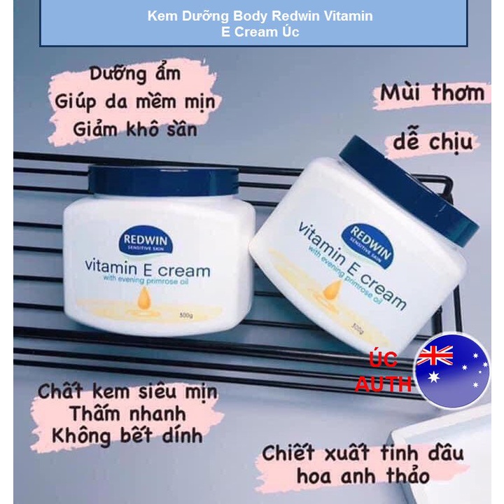 (Auth Úc) Kem dưỡng ẩm da vitamin E Redwin Cream Úc 300g