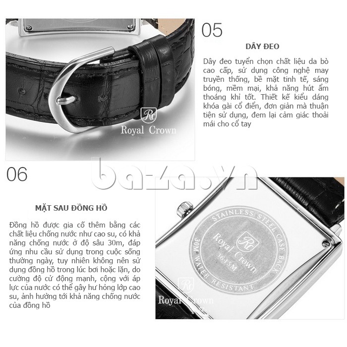 Đồng hồ nữ chính hãng Royal Crown 3645L dây da đen