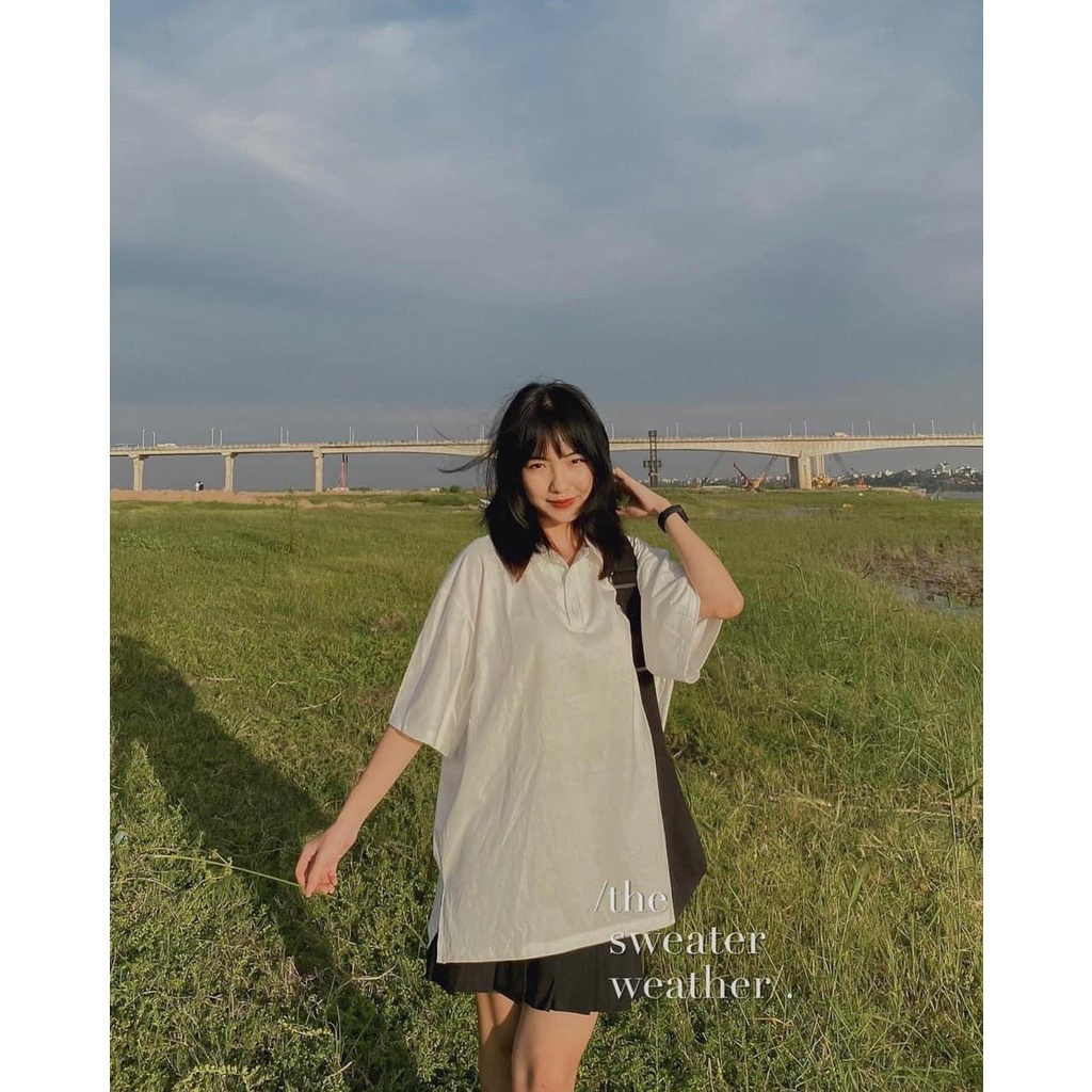 CARINA. Áo polo ngắn tay có cổ cotton- áo lỡ tay siêu đẹp mang đậm phong cách hàn quốc