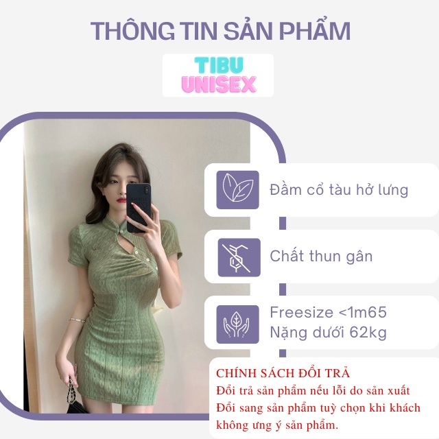 Đầm Body Cổ Tàu Hở Lưng TIBU, Váy Nữ Ôm Dáng Sexy Phối Nơ Sau Lưng Cực Xinh