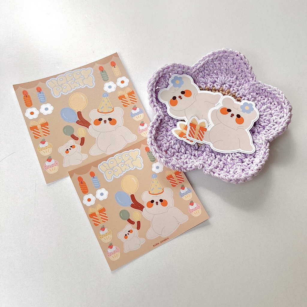 Bibe | Noonee Happy Party Sticker Sheet + Die-cut Sticker | Hình Dán Trang Trí Sổ Planner, Bullet Journal