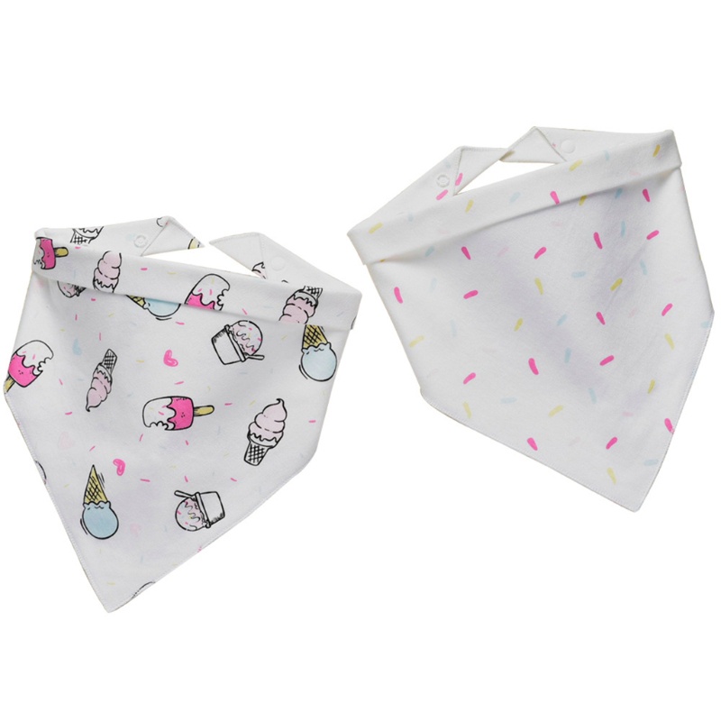 Set 2 Yếm Ăn Tam Giác Bằng Cotton Mềm Mại In Họa Tiết Hoạt Hình Hai Mặt Cho Bé Sơ Sinh