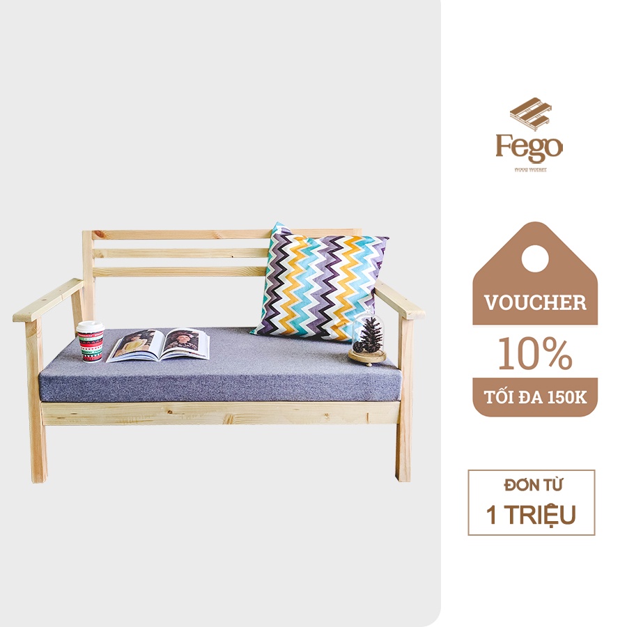 [FREESHIP HN]Ghế sofa phòng khách FEGO/ Ghế sofa gỗ tiếp khách kèm đệm