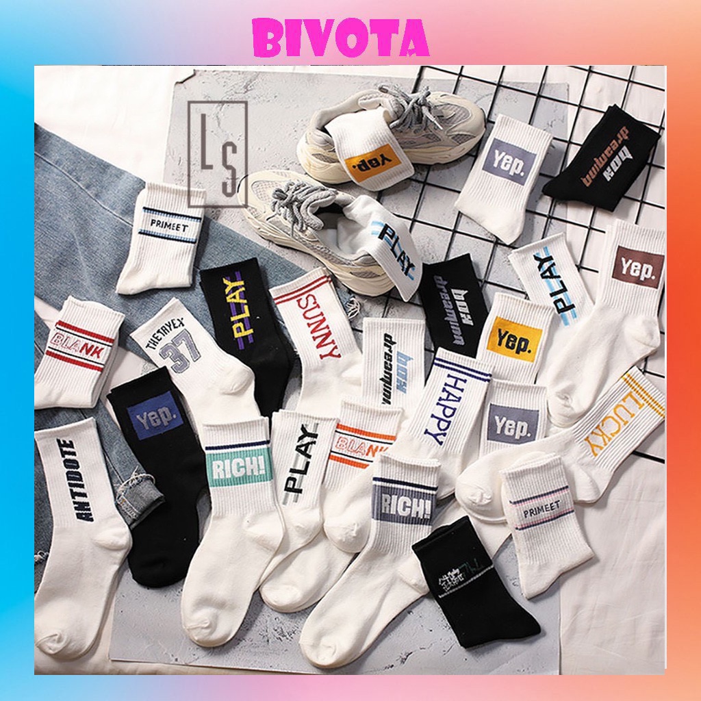 Set 5 đôi tất cao cổ Bivota vớ nam nữ họa tiết chữ YEP cực chất T10