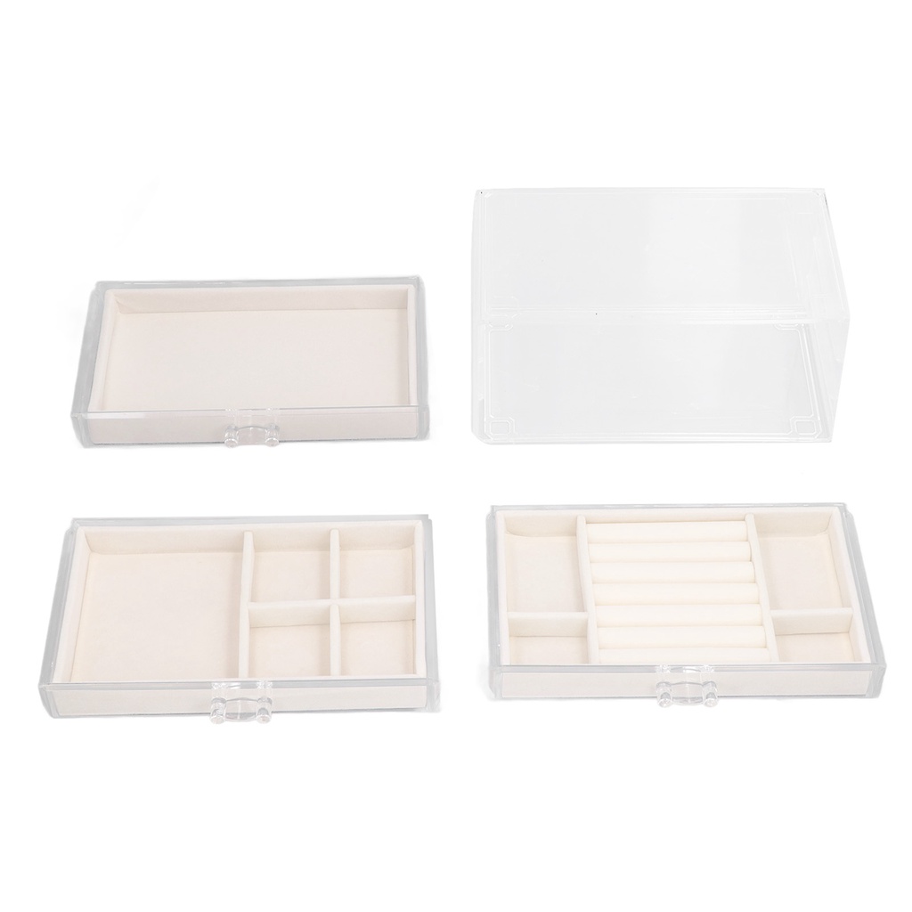 Nitrogen071 HỘP ĐỰNG TRANG SỨC 3 NGĂN KÉO KHUNG MICA MIX KHAY ĐỰNG ĐỒ TRANG SỨC MỚI 2022 - Acrylic màu be Ngăn kéo để bàn Hộp đựng cho Earrings vòng cổ