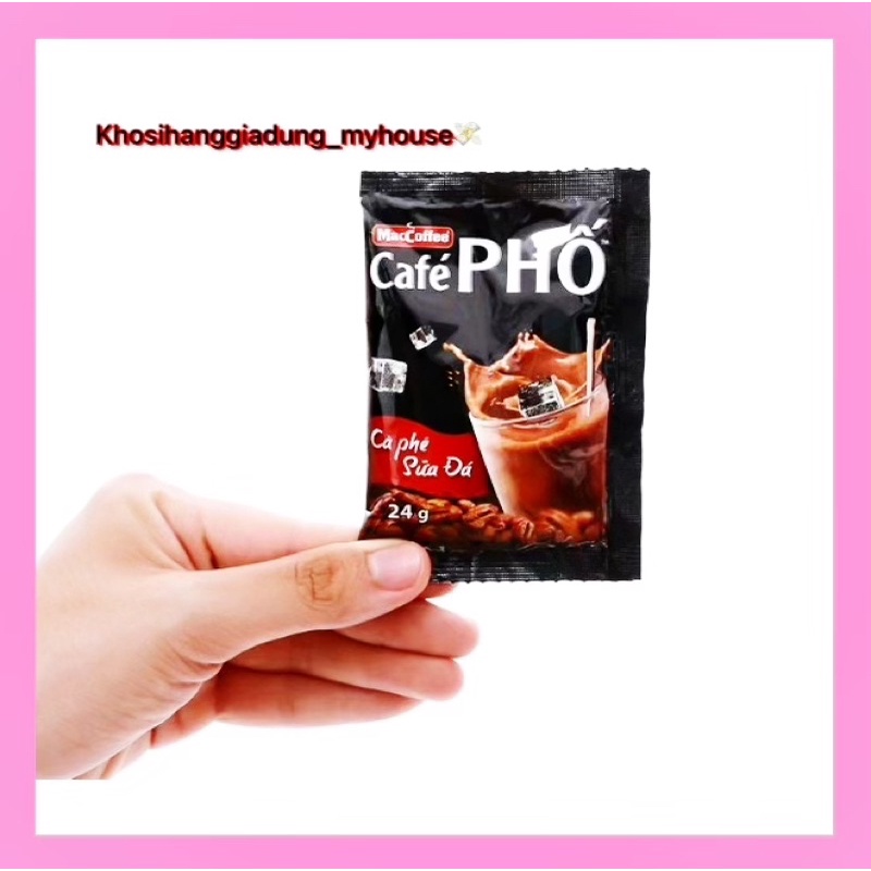 10 gói Cà phê sữa đá MacCoffee Café Phố 24g tặng kèm 2 gói trà sữa và trân châu dùng thử
