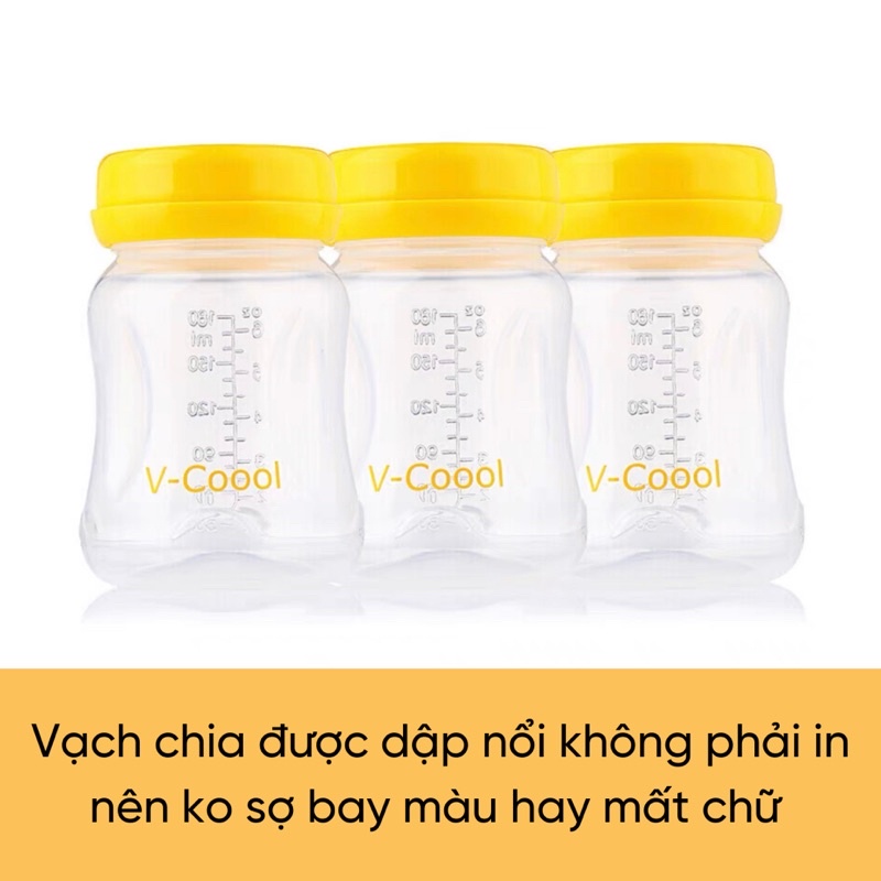 Bình trữ sữa vcool chính hãng có vạch chia 180ml/150ml, bình đựng sữa