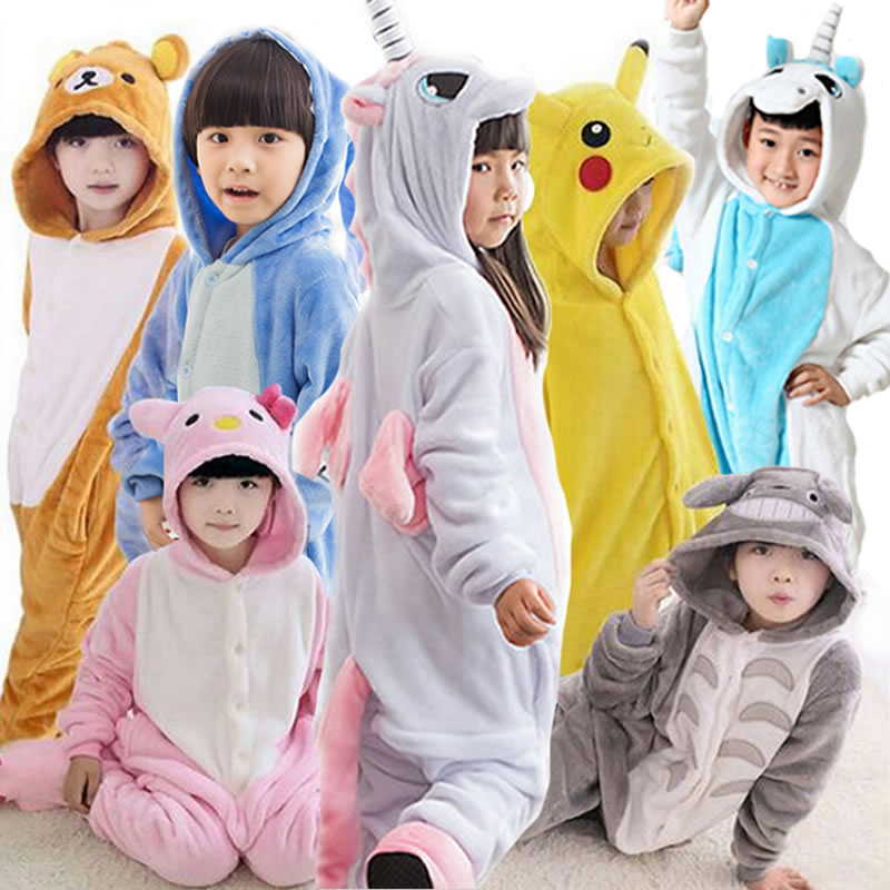 Bộ Đồ Ngủ Liền Thân Hình Động Vật / Stitch / Pikachu Bằng Vải Flannel Thời Trang Mùa Đông Cho Bé