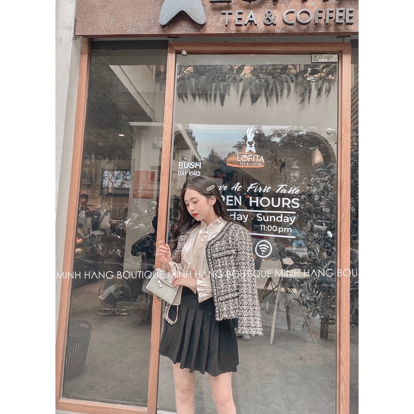Áo khoác dạ Tweed 2 lớp viền ngọc tiểu thư ( Ảnh Thật )