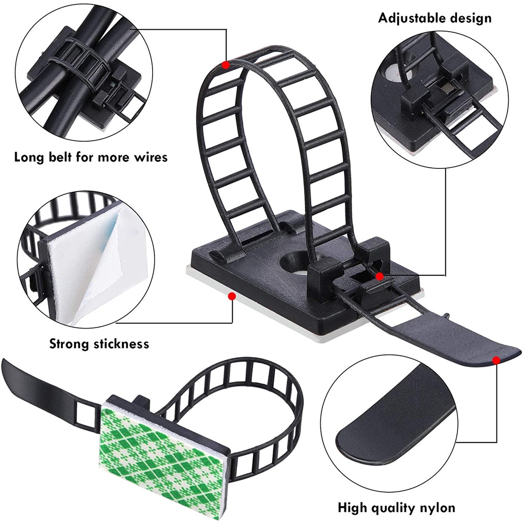 Giá đỡ Cáp Có Thể Điều Chỉnh 12 Mmảnh, Kẹp Buộc Cáp Tự Dính, Giá Đỡ Dây Buộc, Bộ Giữ Dây Cáp Treo Tường Trên Tường Máy Tính Để Bàn