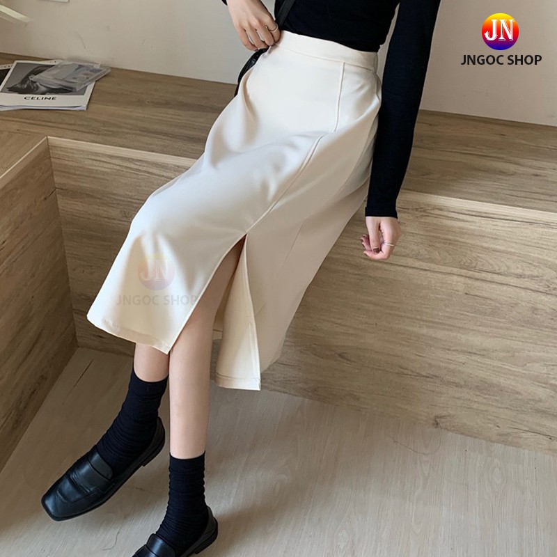 Chân váy dài Ulzzang xẻ tà phong cách Hàn Quốc, Chân váy chữ A dài công sở lưng cao có quần trong chống lộ | BigBuy360 - bigbuy360.vn
