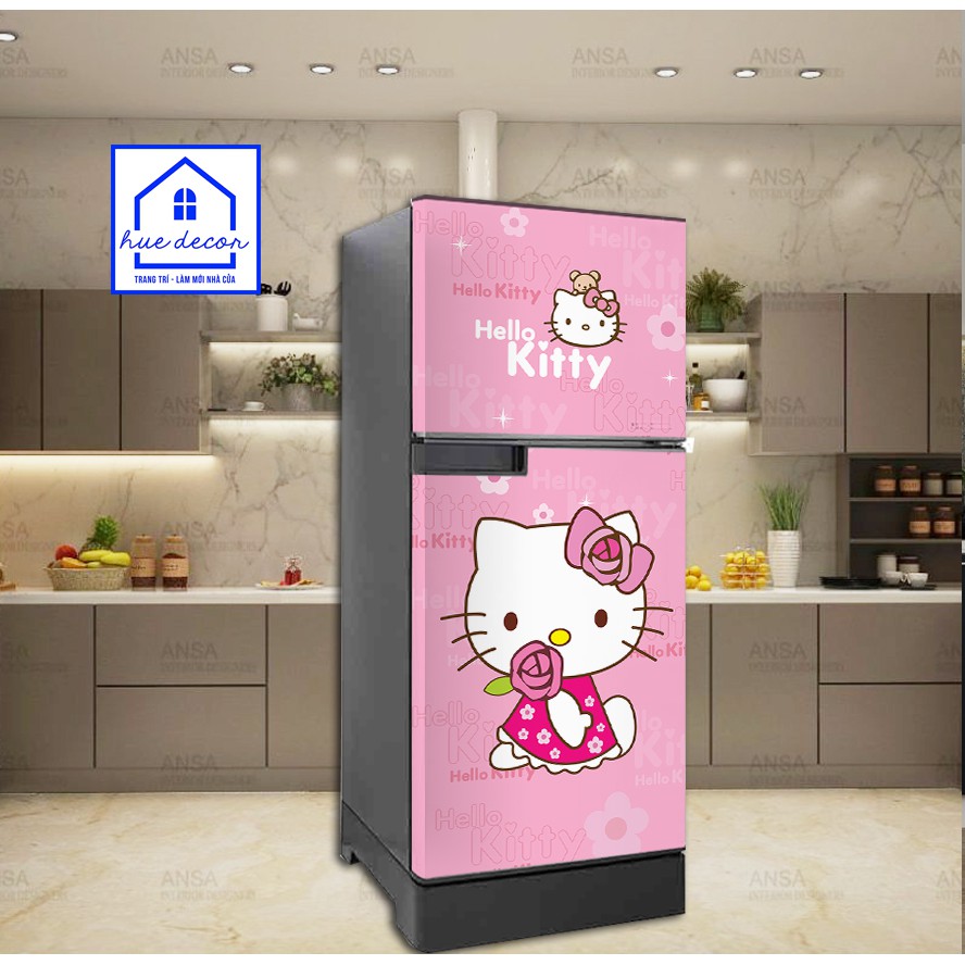 Decal dán tủ lạnh  Hellokitty HUE DECOR - màu sắc nhẹ nhàng nữ tính, chống nước, siêu bền với thời gian