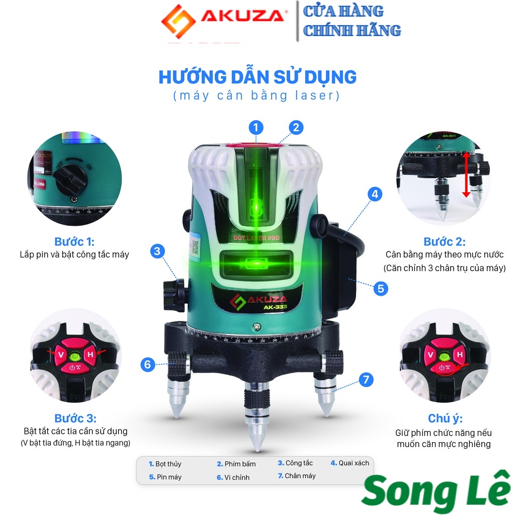 [HCM] Máy cân bằng laser AKUZA AK 333 5 tia xanh FULL PHỤ KIỆN